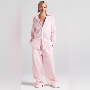 SKIMS Oversized Stretch Cotton Stripe Pajama Set | Cherry Blossom Stripe | XS